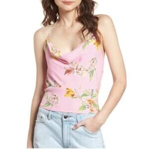 AFRM Pink Floral Cowl Neck Tank Top